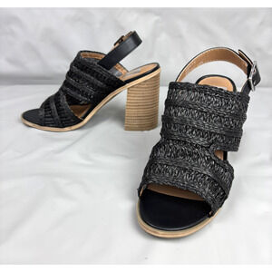 DV Dolce Vita Rian Woven Mule Sandal Womens 7.5 Black Slingback Chunky Heel